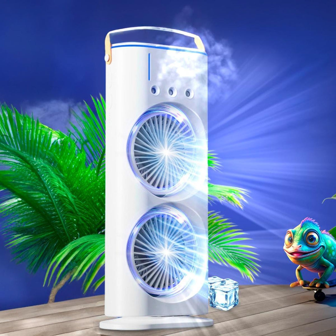 Ventilador Portátil de Dupla Saída – Ar Refrescante em Qualquer Espaço