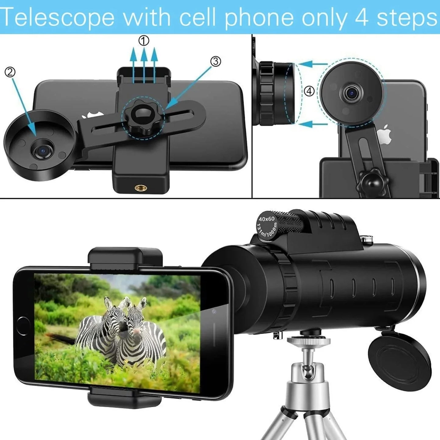 Telescopio Monocular HD 500X + Suporte Para Telemóvel